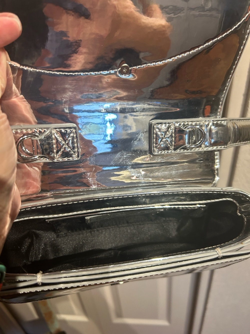 Diesel Silver Mirrored Leather Shoulder Bag - Picture 10 of 13